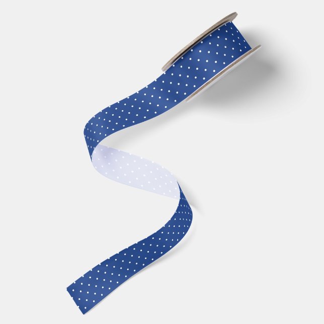 Micro Polka Dot White - True Blue Satin Ribbon (Front+Back)