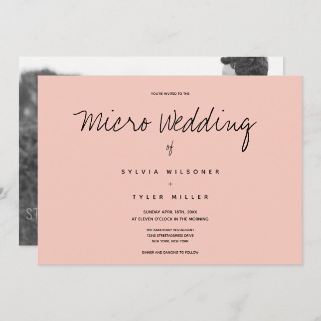 Micro Wedding Photo Pink Black Horizontal Wedding  (Front/Back)