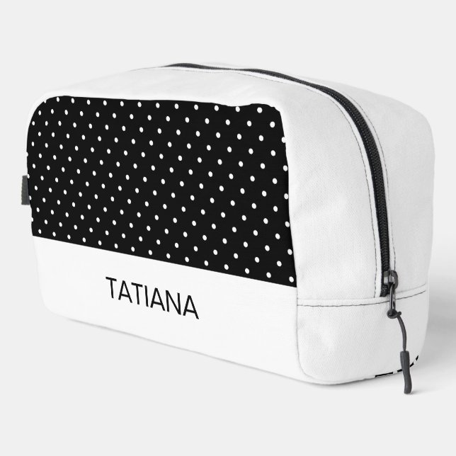 Micro White Polka Dots on Black Pattern Dopp Kit (Right Corner)
