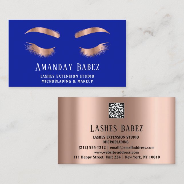 Microblade Makeup Eyelash Extension QR Code Blue Business Card (Front/Back)