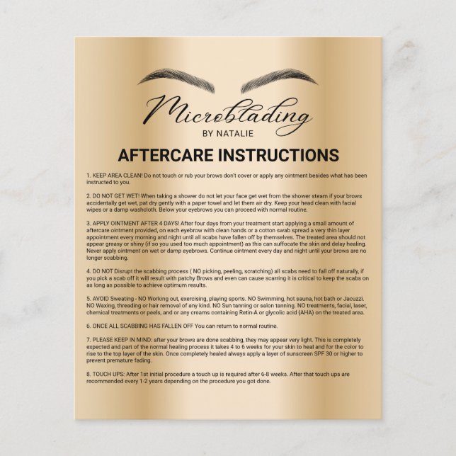 Microblading Aftercare Instruction Modern Gold Flyer (Front)