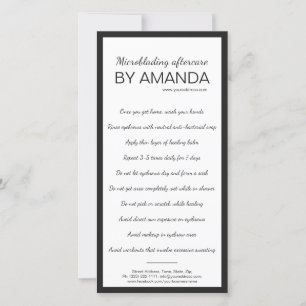 Microblading Aftercare Simple White Black Boder Thank You Card