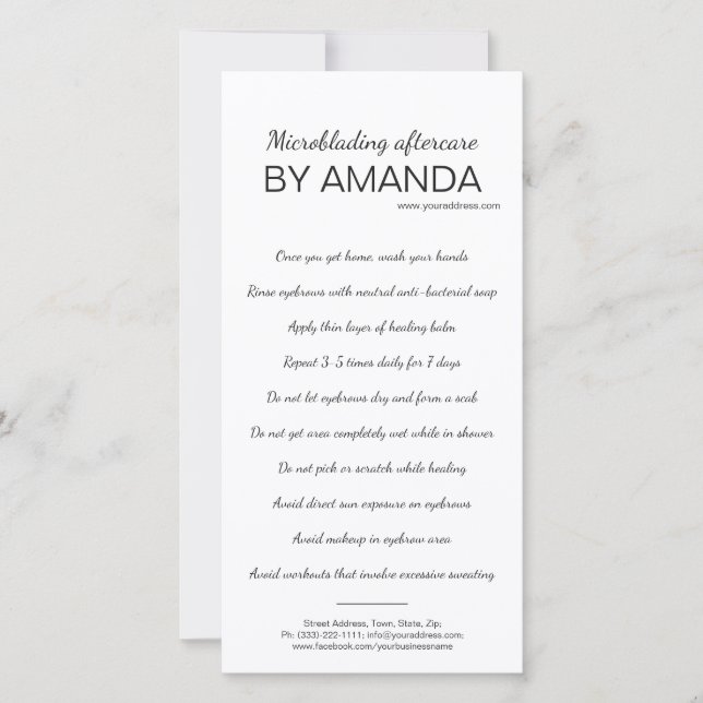 Microblading Aftercare Simple White Instruction Thank You Card (Front)