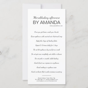 Microblading Aftercare Simple White Instruction Thank You Card