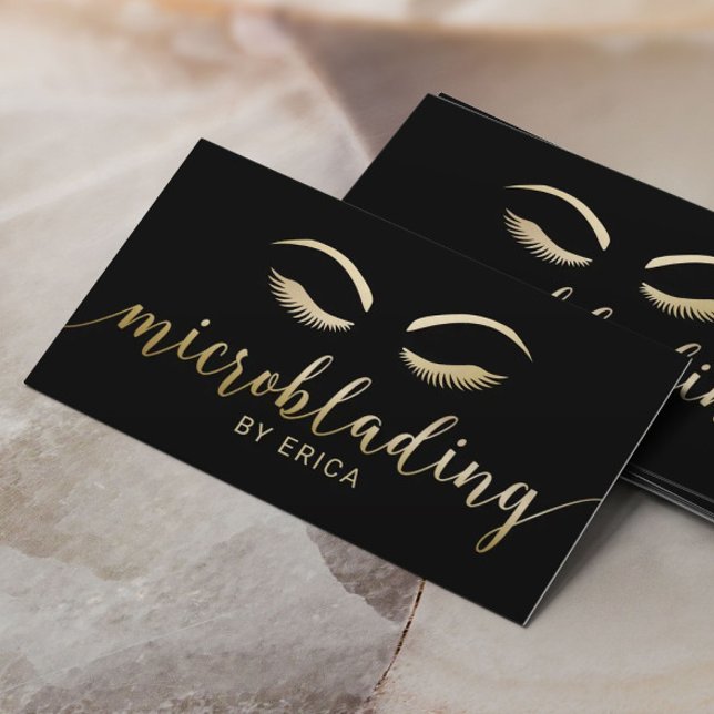 Microblading Brows Makeup Artist Black & Gold Business Card (Creator Uploaded)