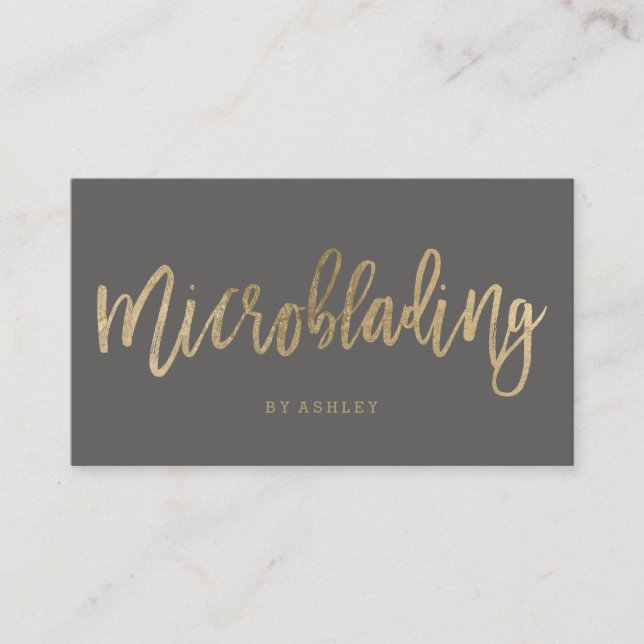 Microblading chic gold typography grey business card (Front)