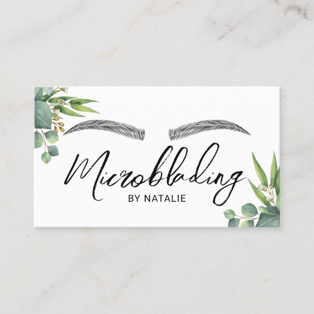 Microblading Eyebrows Beauty Salon Greenery Business Card (Front)