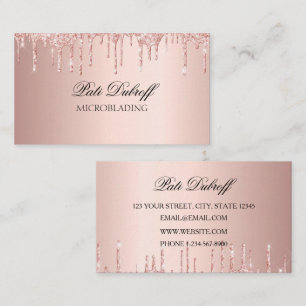 Microblading Eyebrows Brows Glitter Rose Gold Pink Business Card