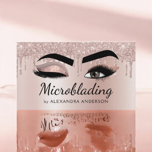 Microblading Eyebrows Brows Glitter Rose Gold Pink Business Card