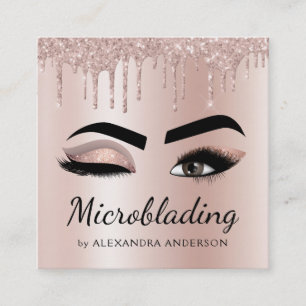 Microblading Eyebrows Brows Glitter Rose Gold Pink Square Business Card