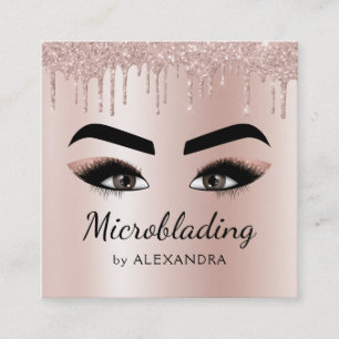 Microblading Eyebrows Brows Glitter Rose Gold Pink Square Business Card