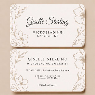 Microblading Specialist Botanical Blush and Black Business Card