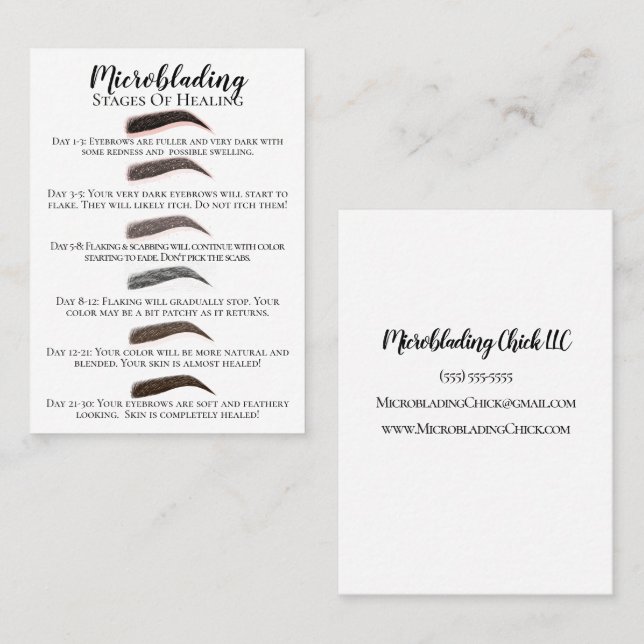 Microblading Stages of Healing & Aftercare Business Card (Front/Back)