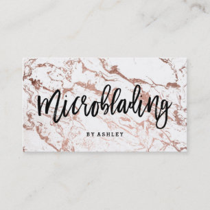 Microblading typography rose gold white marble business card