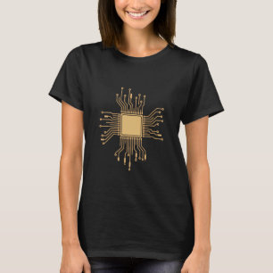 Microchip Circuit Board CPU Golden Tech Pattern T-Shirt
