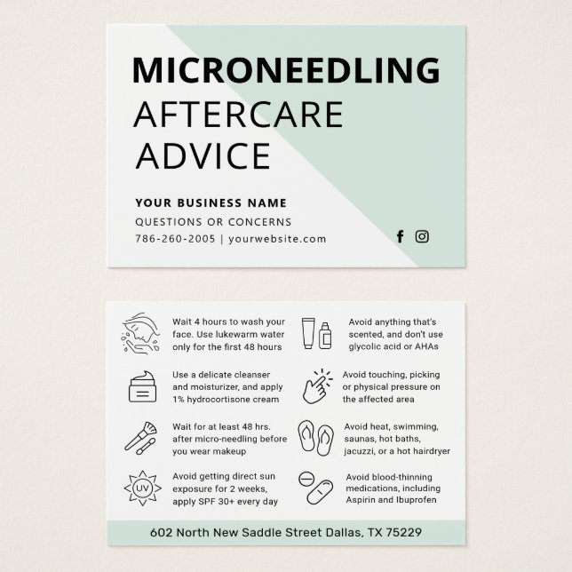 Microneedling Collagen Induction Aftercare Card (Front & Back)