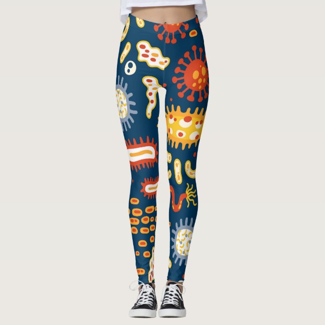 Microorganisms Dark Blue: Biology Pattern Leggings (Front)