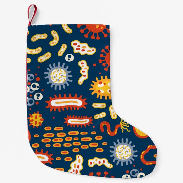Microorganisms Dark Blue: Biology Pattern Small Christmas Stocking (Front)