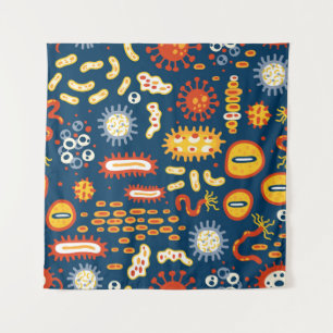 Microorganisms Dark Blue: Biology Pattern Tapestry