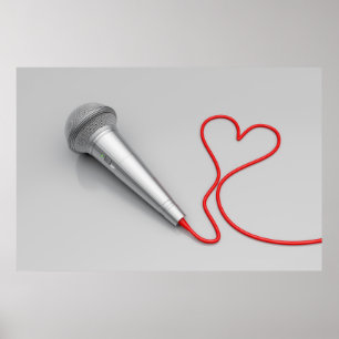 Microphone and red heart poster
