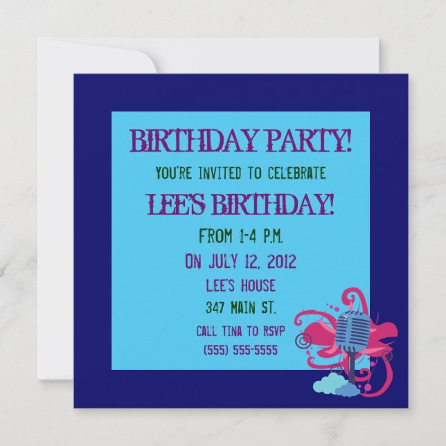 Microphone Birthday Party Invitations (Front)
