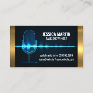 Microphone   Digital Sound Wave   Gold Metal Trim Business Card