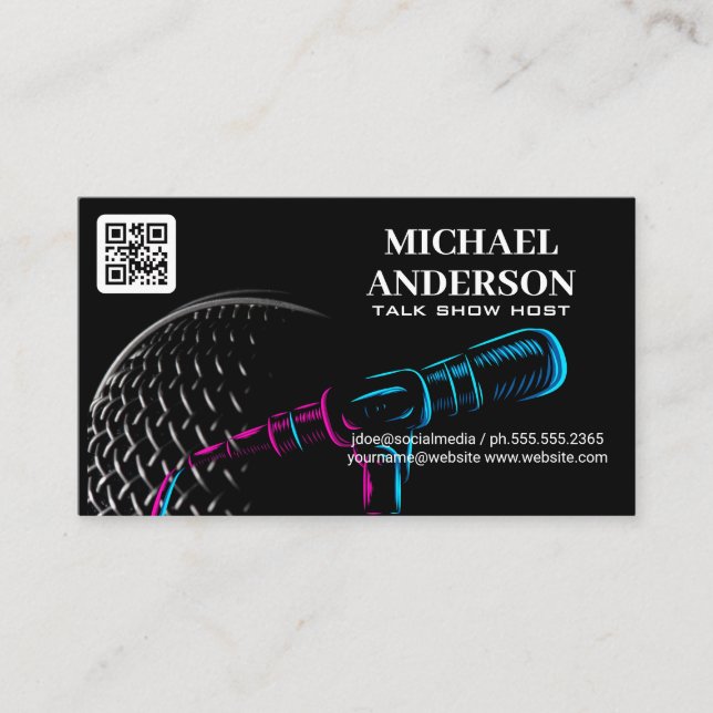 Microphone Logo | Podcast Vlogger Business Card (Front)