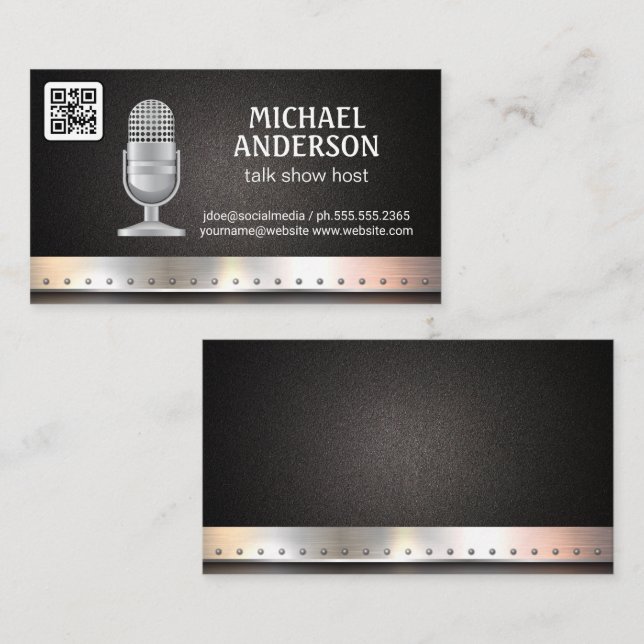 Microphone | Metal Trim | QR Code Business Card (Front/Back)