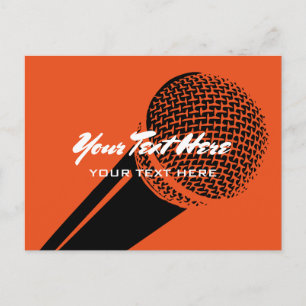 Microphone postcard template with mic logo graphic