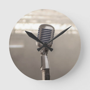 Microphone rock and roll round clock