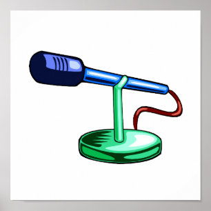 Microphone Small Stand Blue and Green Graphic Poster