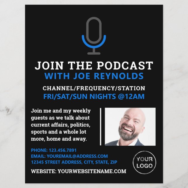 Microphone Symbol, Podcaster, Podcast Advertising Flyer (Front)