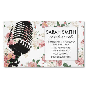 Microphone with Floral Pattern Magnetic Business Card