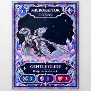Microraptor Dinosaur, Rainbow Foil Art Postcard