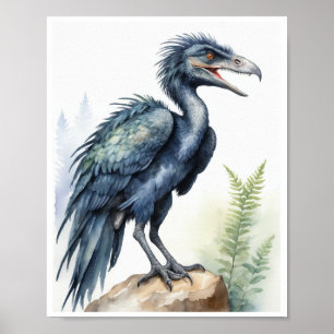 Microraptor  Dinosaur Watercolor Poster