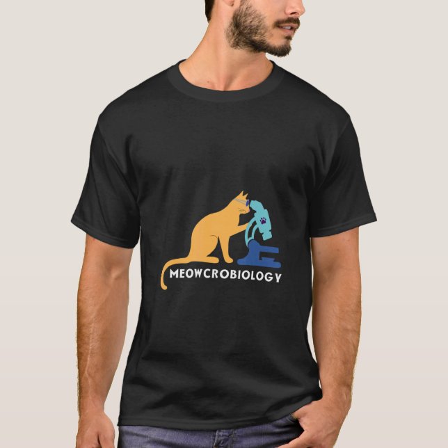 Microscope Bacteria Science Microbiology Cat T-Shirt (Front)