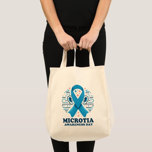 Microtia Awareness National Day Ear Blue Ribbon Tote Bag (Front (Product))