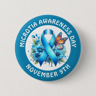 Microtia Blue Awareness Day Ribbon and Butterfly 6 Cm Round Badge