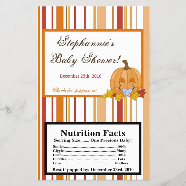 Microwave Popcorn Wrapper Autumn Fall Pumpkin Baby (Front)