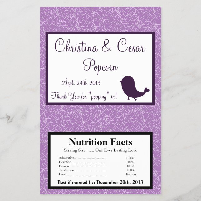 Microwave Popcorn Wrapper Bird Swing Purple BG (Front)