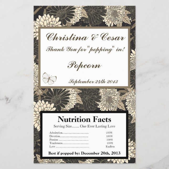 Microwave Popcorn Wrapper Black Cream Daisies/Carn (Front)