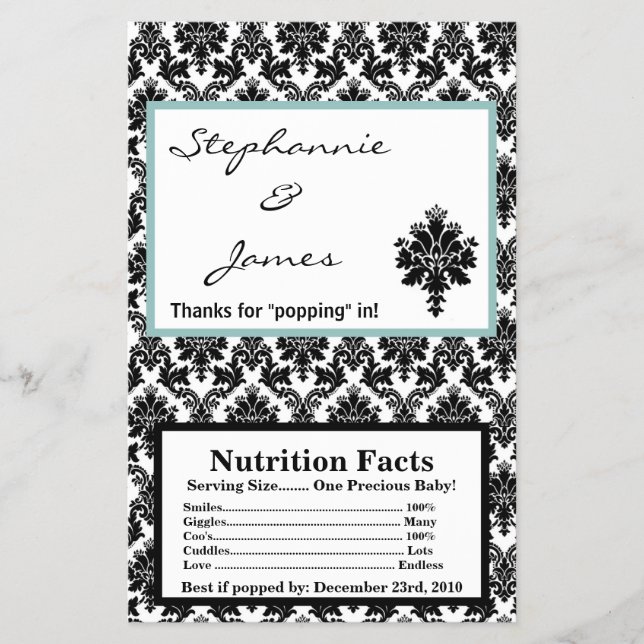 Microwave Popcorn Wrapper Black Damask (Front)