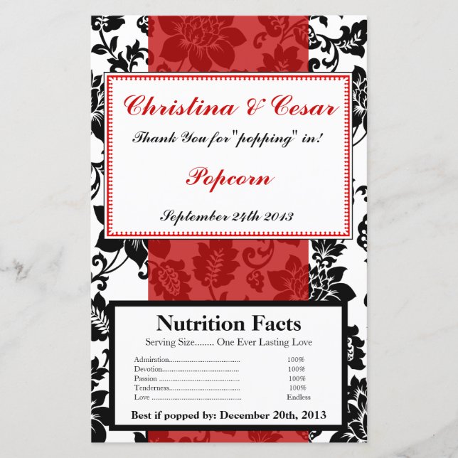 Microwave Popcorn Wrapper Black Flourish Red Strip (Front)