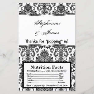 Microwave Popcorn Wrapper Black White Damask Lace