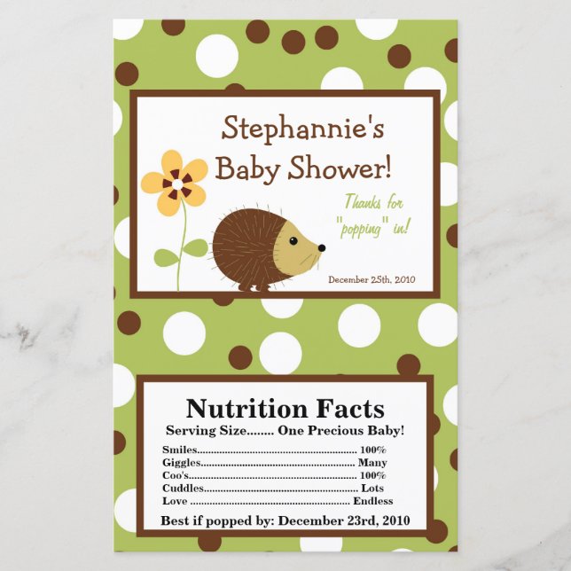 Microwave Popcorn Wrapper Forest Friends Hedgehog (Front)