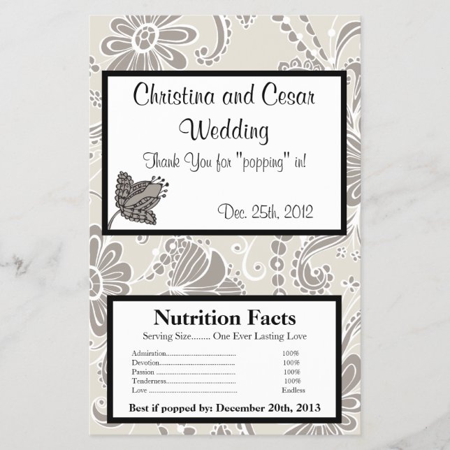 Microwave Popcorn Wrapper Grey Flourish Swirls (Front)