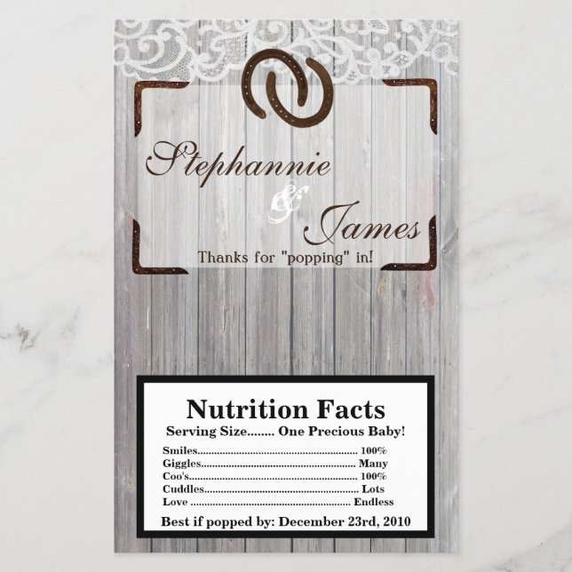 Microwave Popcorn Wrapper Horse Shoes on Wood Lace (Front)