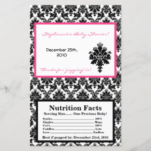 Microwave Popcorn Wrapper Hot Pink Black Damask