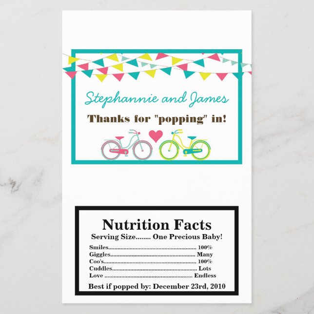 Microwave Popcorn Wrapper Love Lovers Bikes Bicycl (Front)