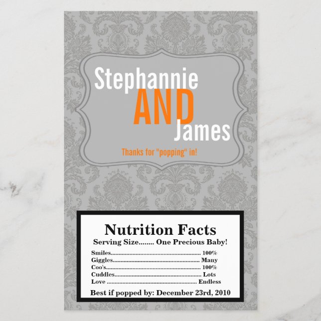 Microwave Popcorn Wrapper Modern Grey Damask Lace (Front)